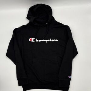 Champion Men's Black Hoodie with Logo, Size Medium